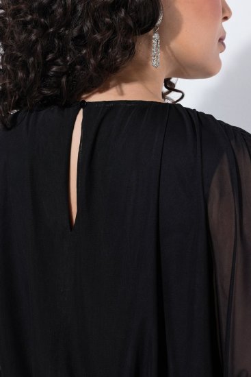 Ulla Popken 854031 Rochie din șifon cu mânecă scurtă Neagră - Rochii de seară - Rochii de seară marimi mari
