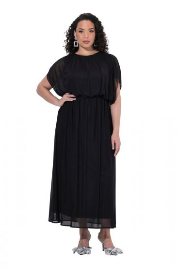 Ulla Popken 854031 Rochie din șifon cu mânecă scurtă Neagră - Rochii de seară - Rochii de seară marimi mari