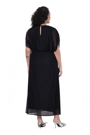 Ulla Popken 854031 Rochie din șifon cu mânecă scurtă Neagră - Rochii de seară - Rochii de seară marimi mari