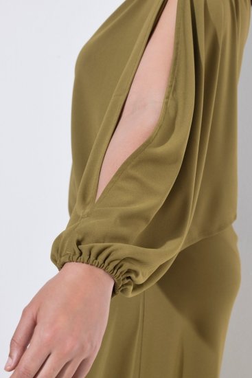 Ulla Popken 854048 Rochie maxi cu mânecă lungă Verde măsliniu - Rochii maxi - Rochii maxi marimi mari