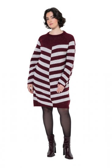 Ulla Popken 854095 Rochie tricotată în dungi Roșu vin - Rochii - Rochii pentru toate mărimile