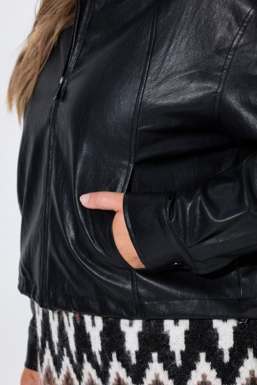 Ulla Popken 854795 Geacă biker din piele ecologică Neagră - Geci - Jachete de damă marimi mari