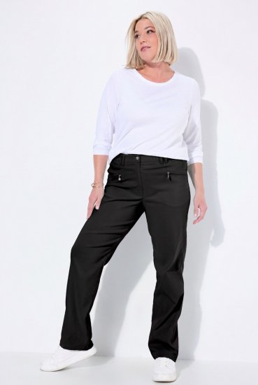 Ulla Popken 854987 Pantaloni stretch călduroși cu talie confortabilă Neagră - Pantaloni din material textil - Pantaloni evazați marimi mari