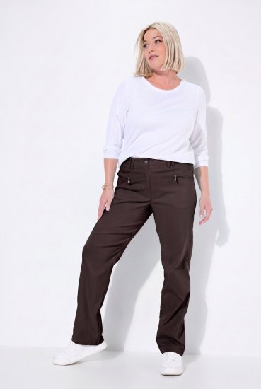 Ulla Popken 854987 Pantaloni stretch călduroși cu talie confortabilă Maro mahon - Pantaloni din material textil - Pantaloni evazați marimi mari