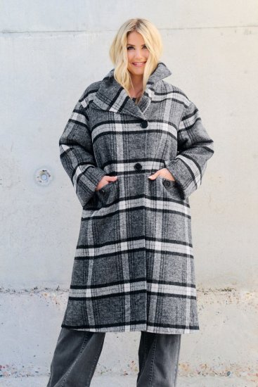 Ulla Popken 855250 Palton asimetric din lână cu guler lat Gri melanj - Paltoane - Paltoane pentru femei la marimi mari