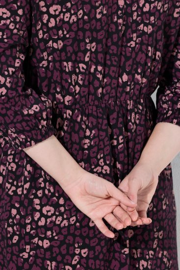 Ulla Popken 855270 Rochie din jerseu imprimată cu decolteu în V Neagră - Rochii din jerseu - 