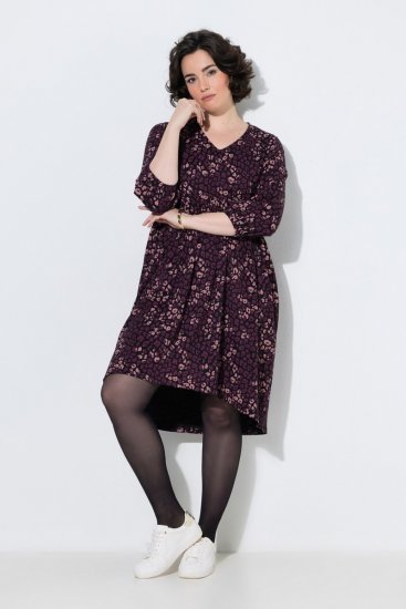 Ulla Popken 855270 Rochie din jerseu imprimată cu decolteu în V Neagră - Rochii din jerseu - 