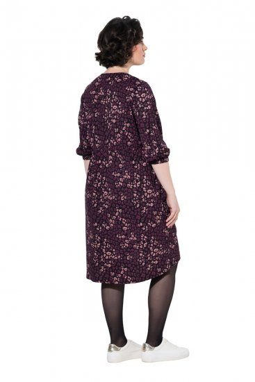 Ulla Popken 855270 Rochie din jerseu imprimată cu decolteu în V Neagră - Rochii din jerseu - 