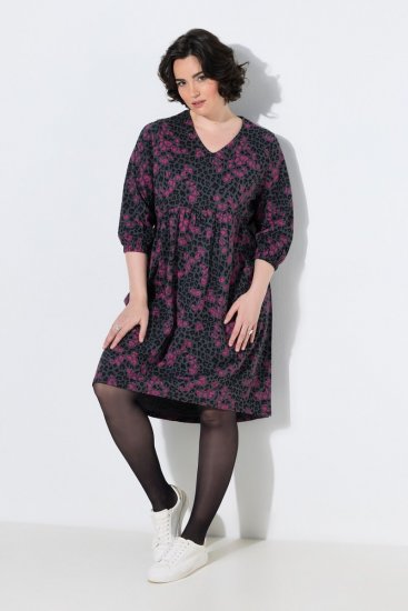Ulla Popken 855270 Rochie din jerseu imprimată cu decolteu în V Antracit - Rochii din jerseu - 