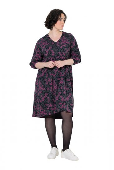 Ulla Popken 855270 Rochie din jerseu imprimată cu decolteu în V Antracit - Rochii din jerseu - 