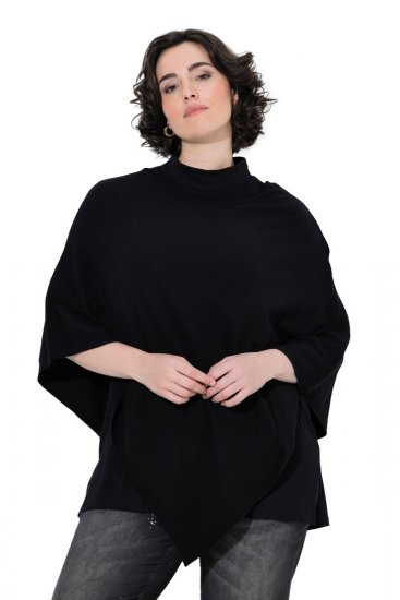 Ulla Popken 855277 Poncho tricotat cu tiv ascuțit și decolteu bărcuță Neagră - Ponchouri și pelerine - 