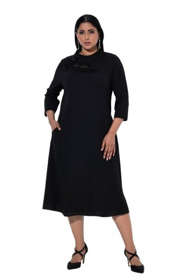 Ulla Popken 855373 Rochie din jerseu imprimată Neagră - Rochii din jerseu - 