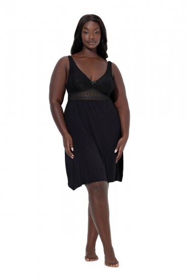 Ulla Popken 855428 Neglijeu cu dantelă Neagră - Cămăși de noapte - 