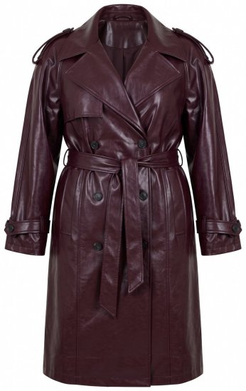 Ulla Popken 855617 Trench cu aspect de piele și cordon Roșu vin - Paltoane - Paltoane pentru femei la marimi mari