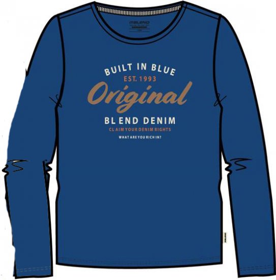 Blend Long Sleeve T-Shirt 4933 True Blue - Tricouri - Tricouri Bărbați Mărimi Mari
