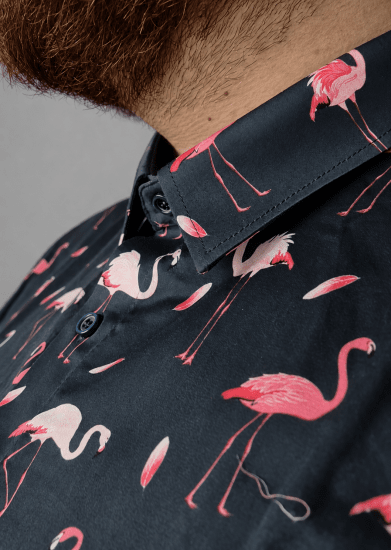 Kam Jeans 6068 Flamingo Short Sleeve Shirt Navy - Cămăși - Cămăși Bărbați Mărimi Mari