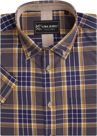 Kam Jeans 6282 Casual SS Check Shirt Navy - Cămăși - Cămăși Bărbați Mărimi Mari