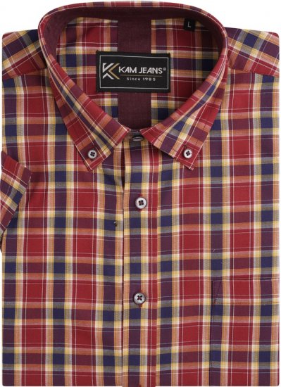 Kam Jeans 6282 Casual SS Check Shirt Wine - Cămăși - Cămăși Bărbați Mărimi Mari