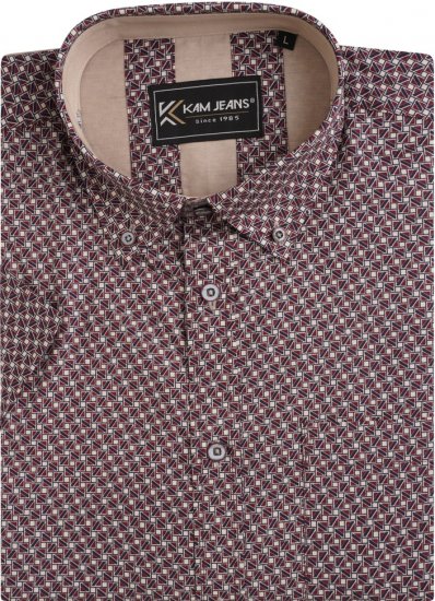 Kam Jeans 6280 All Over Geo Print Shirt Burgundy - Cămăși - Cămăși Bărbați Mărimi Mari