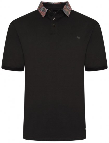 Kam Jeans 5485 Jersey Polo with Floral Collar Black - Tricouri polo - Tricouri Polo Bărbați Mărimi Mari