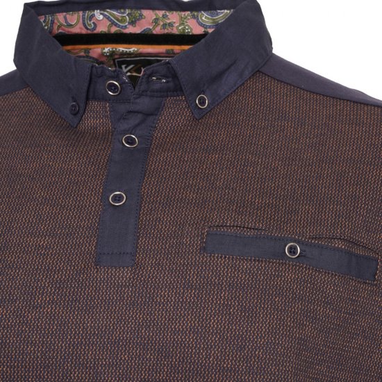 Kam Jeans 5490 Jersey Weave Contrast Polo Navy - Tricouri polo - Tricouri Polo Bărbați Mărimi Mari