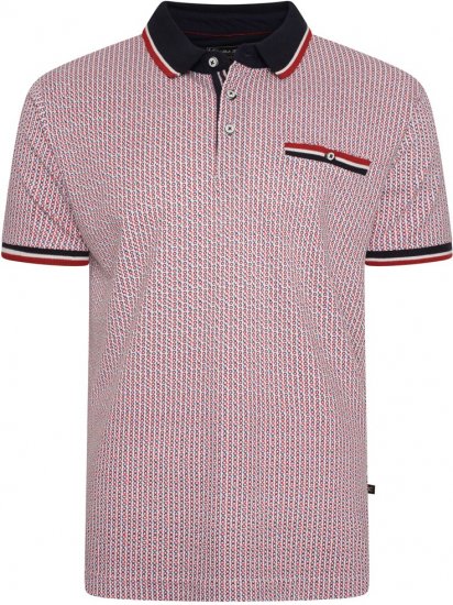 Kam Jeans 5487 Dobby Print Pique Polo Red - Tricouri polo - Tricouri Polo Bărbați Mărimi Mari