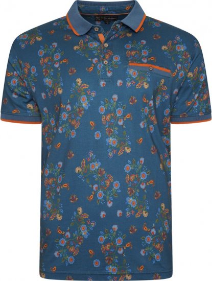 Kam Jeans 5494 Digital Floral Print Polo Blue - Tricouri polo - Tricouri Polo Bărbați Mărimi Mari