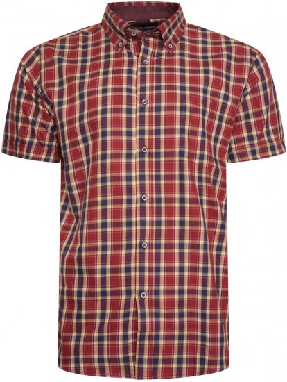 Kam Jeans 6282 Casual SS Check Shirt Wine - Cămăși - Cămăși Bărbați Mărimi Mari