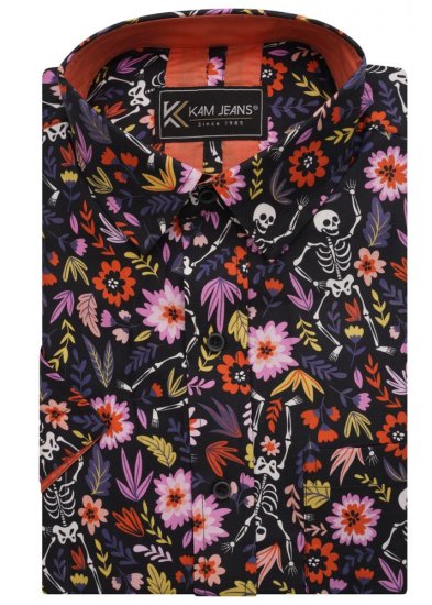Kam Jeans 6041 Skeleton Digital Print Shirt Navy - Cămăși - Cămăși Bărbați Mărimi Mari
