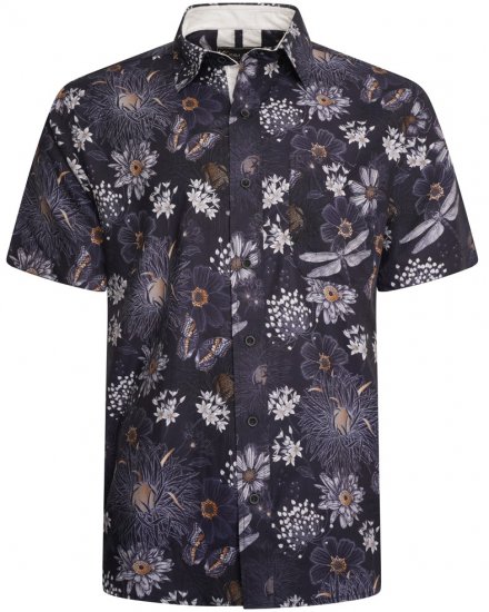 Kam Jeans 6045 Dragonfly Digital Print Short Sleeve Shirt Navy - Cămăși - Cămăși Bărbați Mărimi Mari