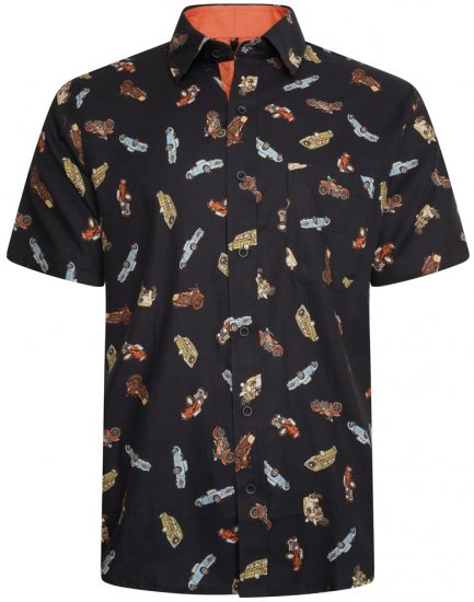 Kam Jeans 6046 Vintage Car Digital Print Shirt Black - Cămăși - Cămăși Bărbați Mărimi Mari