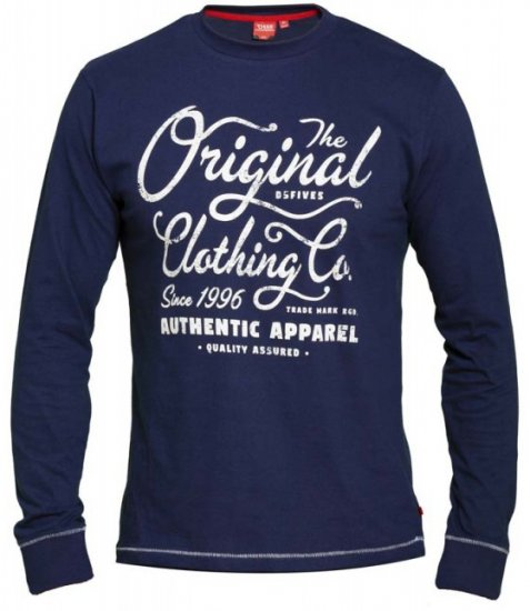 D555 Austin Long Sleeve T-shirt Navy - Tricouri - Tricouri Bărbați Mărimi Mari