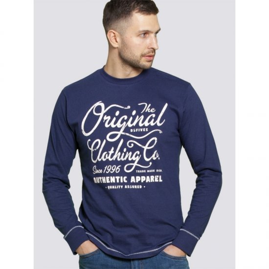 D555 Austin Long Sleeve T-shirt Navy - Tricouri - Tricouri Bărbați Mărimi Mari