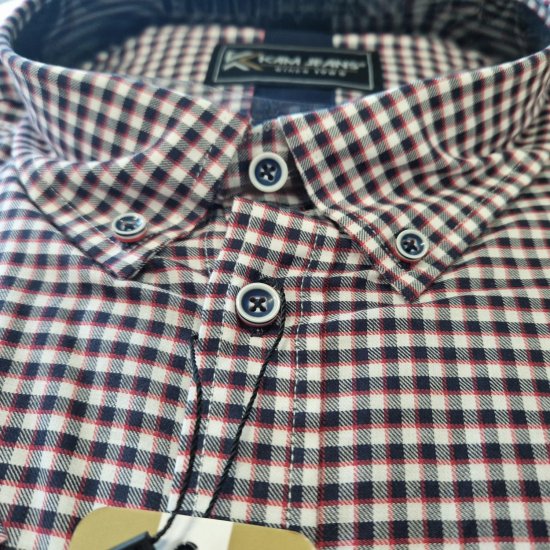 Kam Jeans 6302 Casual Gingham Check Shirt Navy - Cămăși - Cămăși Bărbați Mărimi Mari