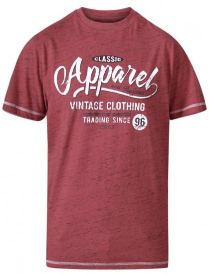 D555 Douglas Classic Apparel Crew Neck Printed T-Shirt Red Reno - Tricouri - Tricouri Bărbați Mărimi Mari