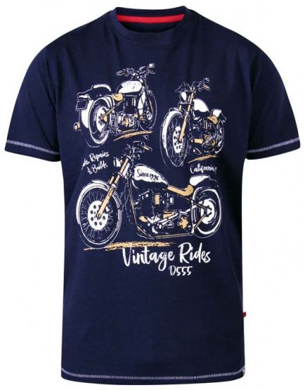 D555 Ellis Motorbike Trio Crew Neck T-Shirt Navy - Tricouri - Tricouri Bărbați Mărimi Mari