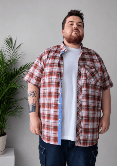 Kam Jeans 6368 Checked Short Sleeve Shirt Red - Cămăși - Cămăși Bărbați Mărimi Mari