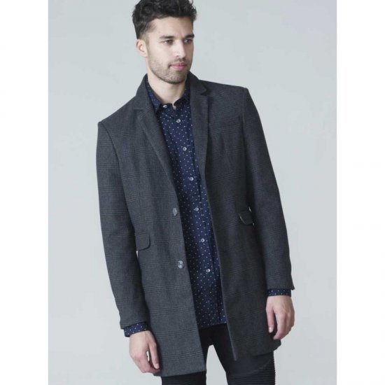 D555 Terry Checked Overcoat Charcoal - Geci - Geci Bărbați Mărimi Mari