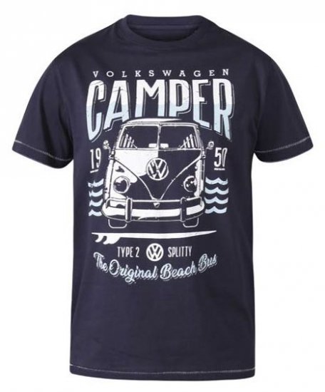 D555 Gorton Official Licensed VW Product Campervan Printed T-Shirt Navy - Tricouri - Tricouri Bărbați Mărimi Mari