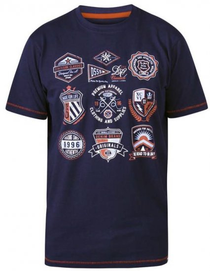 D555 Greenwood Printed Badges Crew Neck T-Shirt Navy - Tricouri - Tricouri Bărbați Mărimi Mari