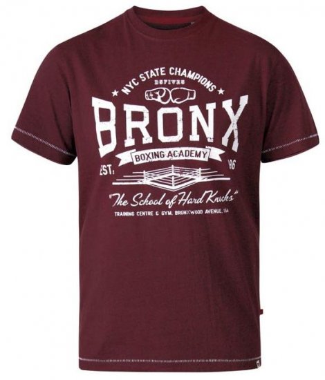 D555 Huddlestone Bronx Boxing Crew Neck Printed T-Shirt Red - Tricouri - Tricouri Bărbați Mărimi Mari