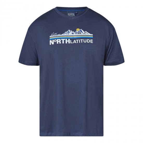 North Latitude Mountain T-Shirt V-Neck Albastru marin - Tricouri - Tricouri Bărbați Mărimi Mari