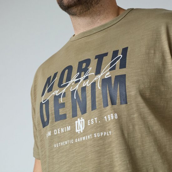 North Latitude T-Shirt Slub With Print Maro/Bej - Tricouri - Tricouri Bărbați Mărimi Mari