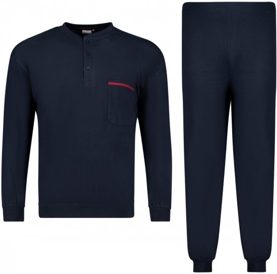 Adamo Brian Long Sleeve Pyjama with Cuffs Navy - Lenjerie intimă & costum baie - Lenjerie Intimă Bărbați Mărimi Mari