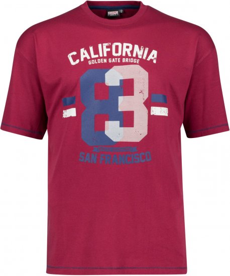 Adamo Golden Gate Comfort Fit Printed T-shirt Burgundy - Tricouri - Tricouri Bărbați Mărimi Mari