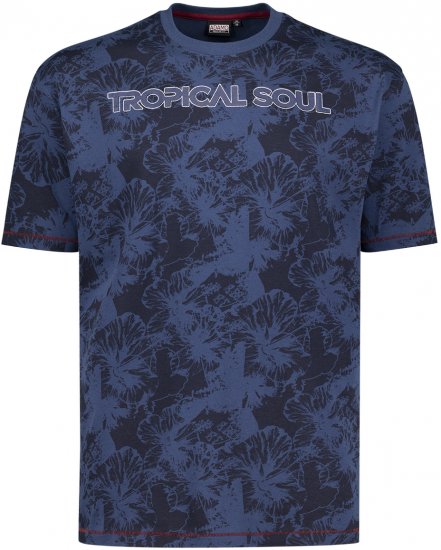 Adamo Tropical Regular Fit Printed T-shirt Navy - Tricouri - Tricouri Bărbați Mărimi Mari