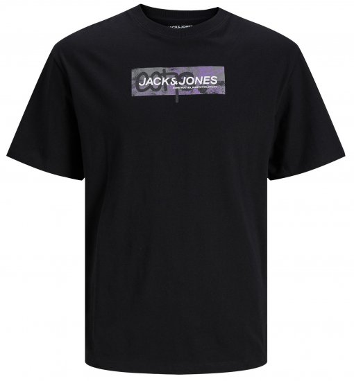 Jack & Jones JCOAOP PRINT T-Shirt Black - Tricouri - Tricouri Bărbați Mărimi Mari