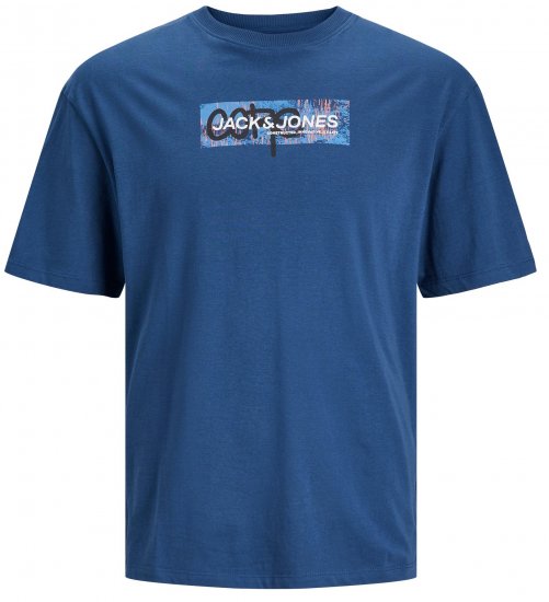 Jack & Jones JCOAOP PRINT T-Shirt Ensign Blue - Tricouri - Tricouri Bărbați Mărimi Mari