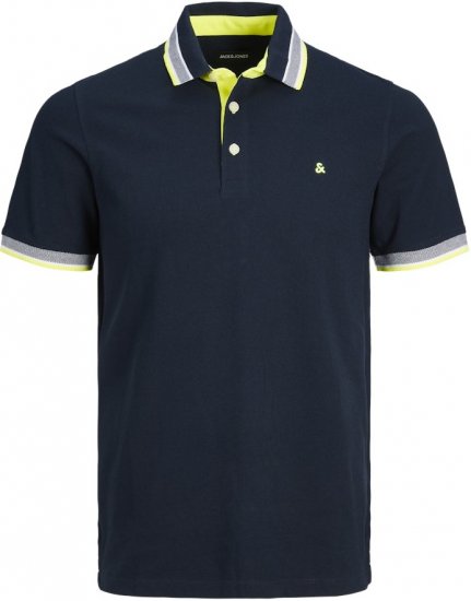 Jack & Jones PAULOS Short Sleeve Polo Navy Blazer/NEON - Tricouri polo - Tricouri Polo Bărbați Mărimi Mari