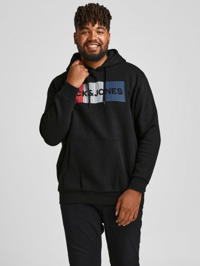 Jack & Jones CORP LOGO Hoodie Black - Pulovere & hanorace - Pulovere & Hanorace Bărbați Mărimi Mari